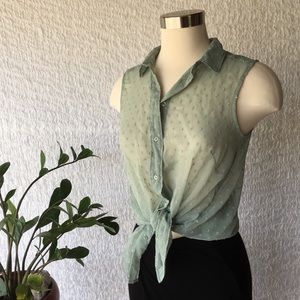 H&M Sleeveless Button-down Sheer Hi-Lo Top
